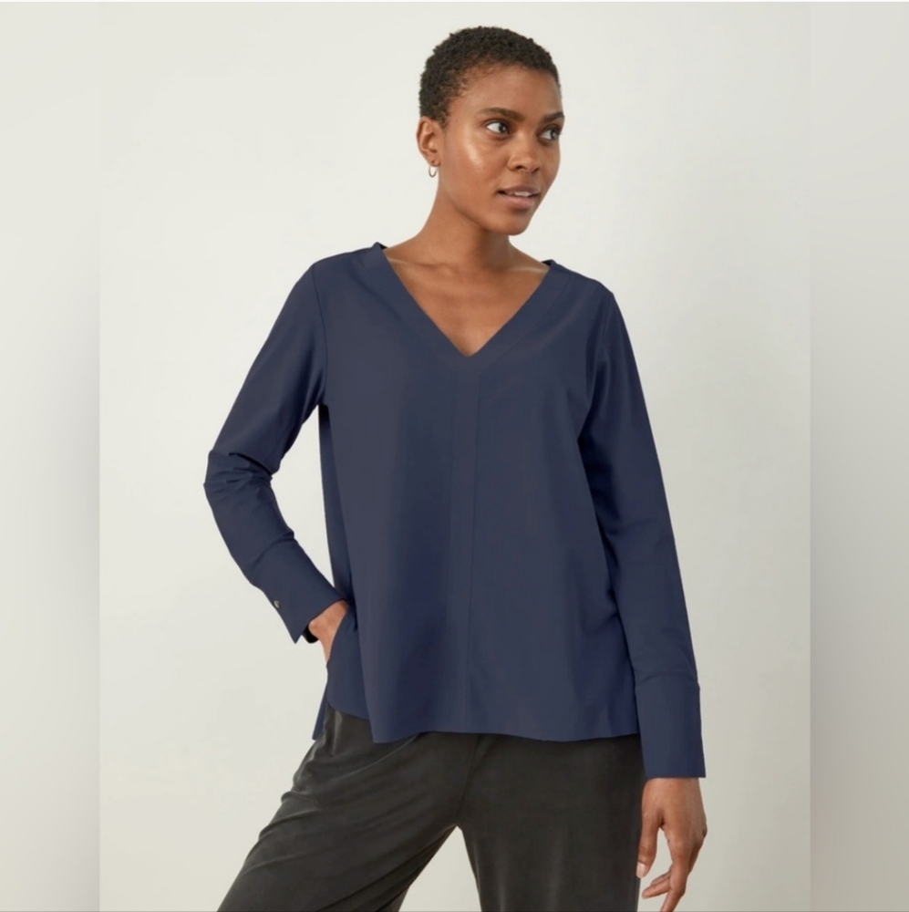 ADAY Something Tailored Shirt Top In Navy Blue